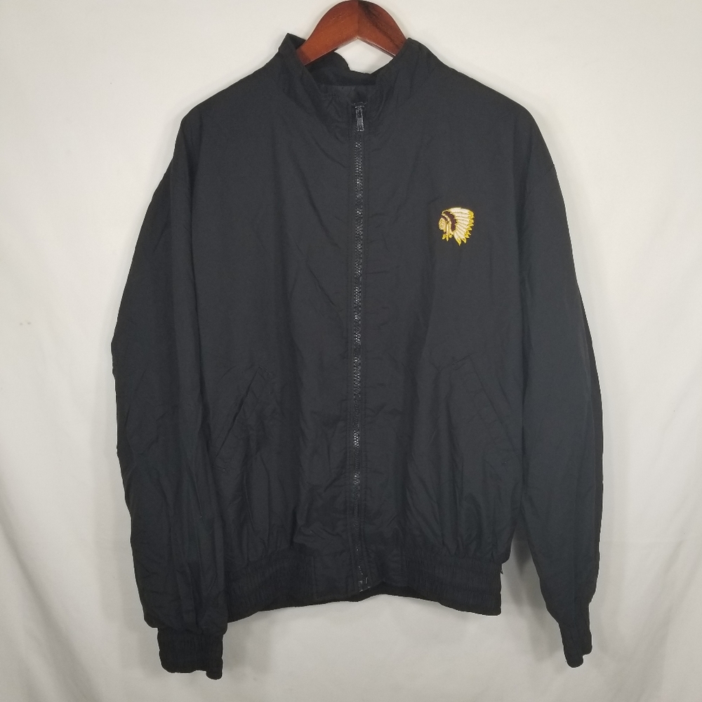 Mens Vintage Neff Black Zip Windbreaker Jacket Pockets Indian Chief Head Size XL